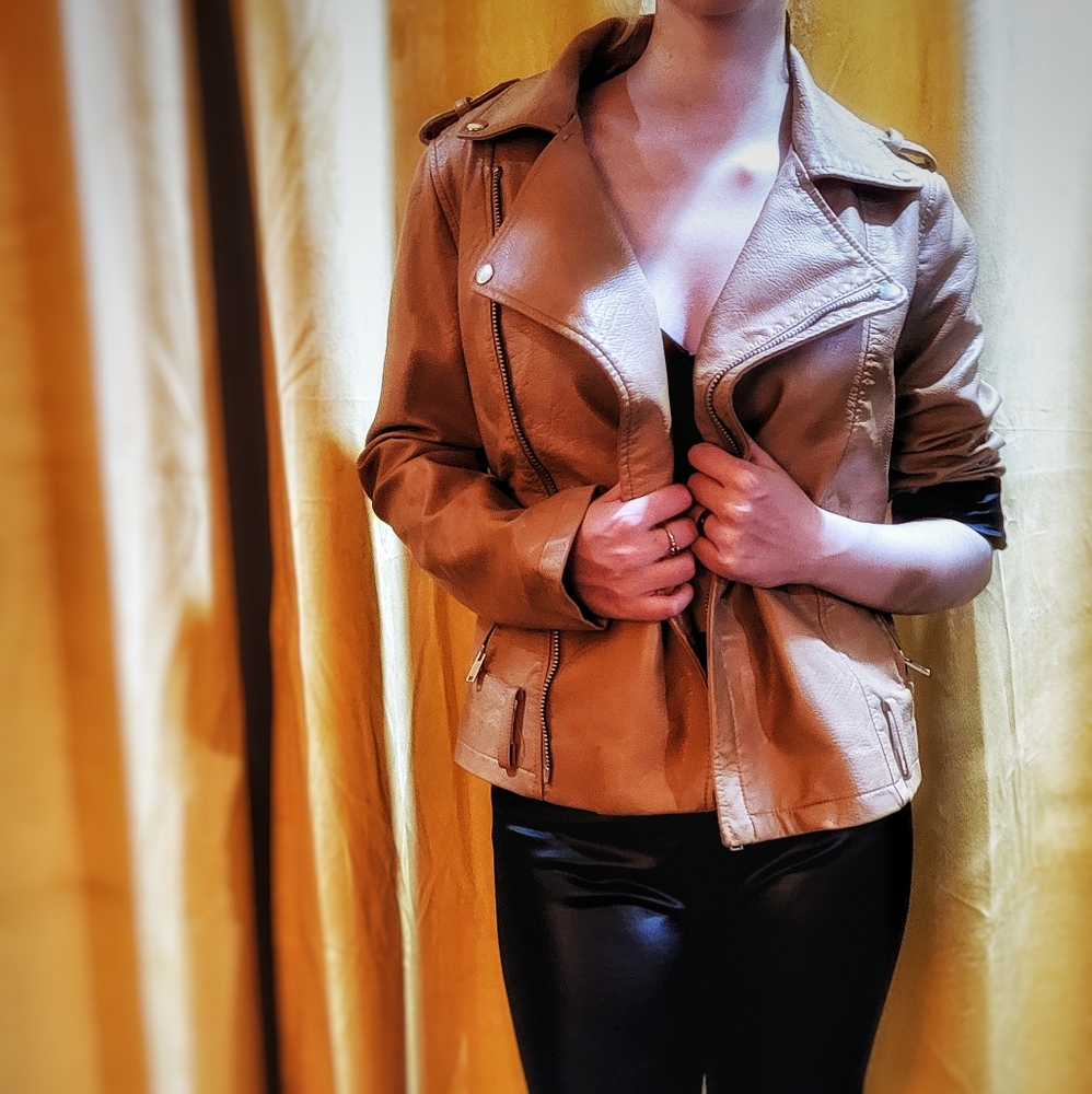 Forever 21 Faux Camel Leather Moto Jacket